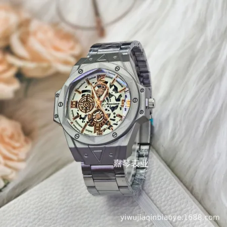Cross-border foreign trade, European and American style men's fashionable and casual silver skeleton mechanical imitation watch, steel band watch Royal Oak Cross-border foreign trade, European and American style men's fashionable and casual silver skeleton mechanical imitation watch, steel band watch Royal Oak